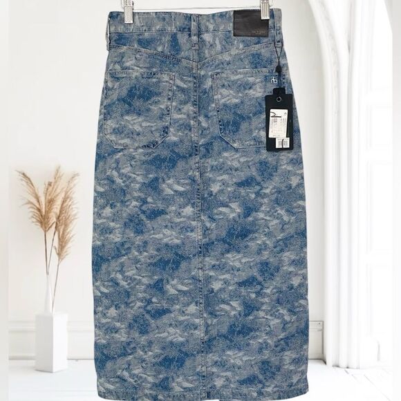 RAG & BONE Skirt Denim NWT Midi SId Jacquard Blue Size 24 XS - Picture 7 of 13